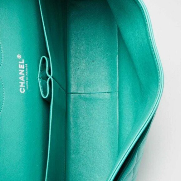 Chanel Green Quilted Lambskin Leather Classic Jumbo Double Flap Bag - Picture 10 of 12